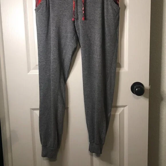 Messy Buns Lazy Days gray joggers with plaid drawstring and pockets size L - Picture 2 of 5